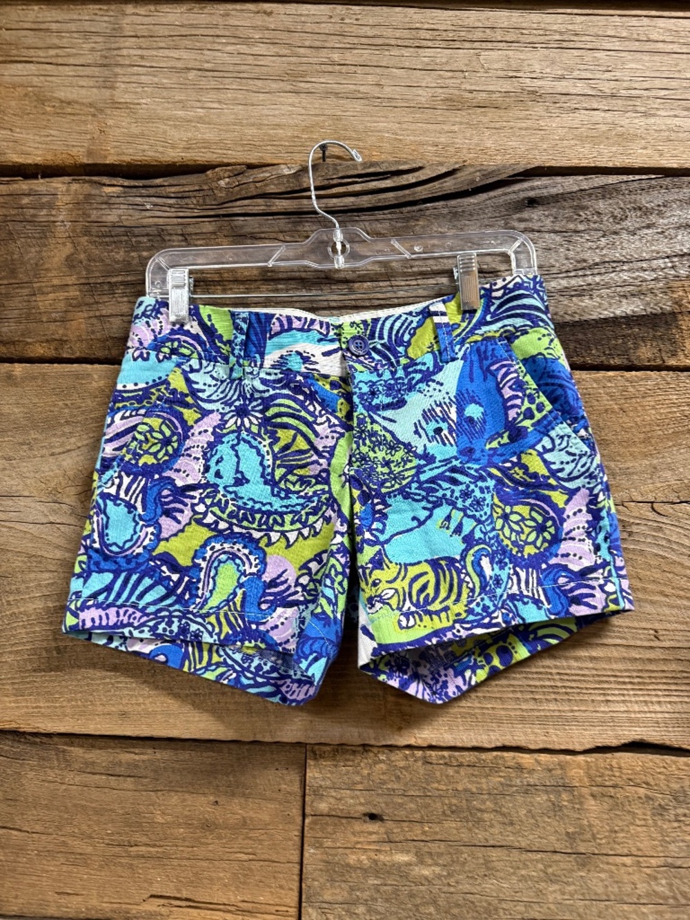 Lilly Pulitzer Callahan Shorts, blue, green, purple, size 2, Multi Catitude prin